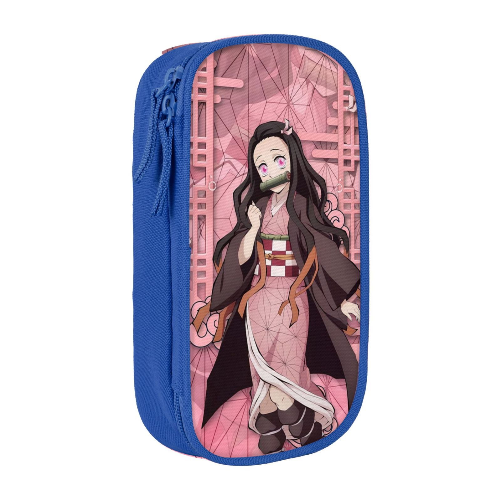 Kamado Nezuko Pencil Case Large Capacity Pencil Pouch Pen Bag Office Stationery Organizer Travel Makeup Bag Blue