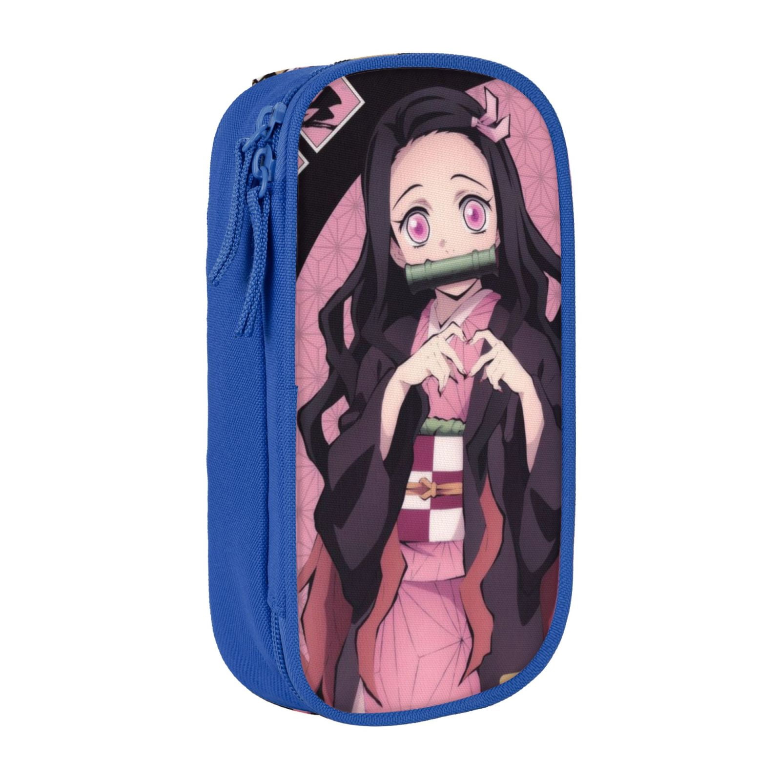 Kamado Nezuko Pencil Case Large Capacity Pencil Pouch Pen Bag Office Stationery Organizer Travel Makeup Bag Blue