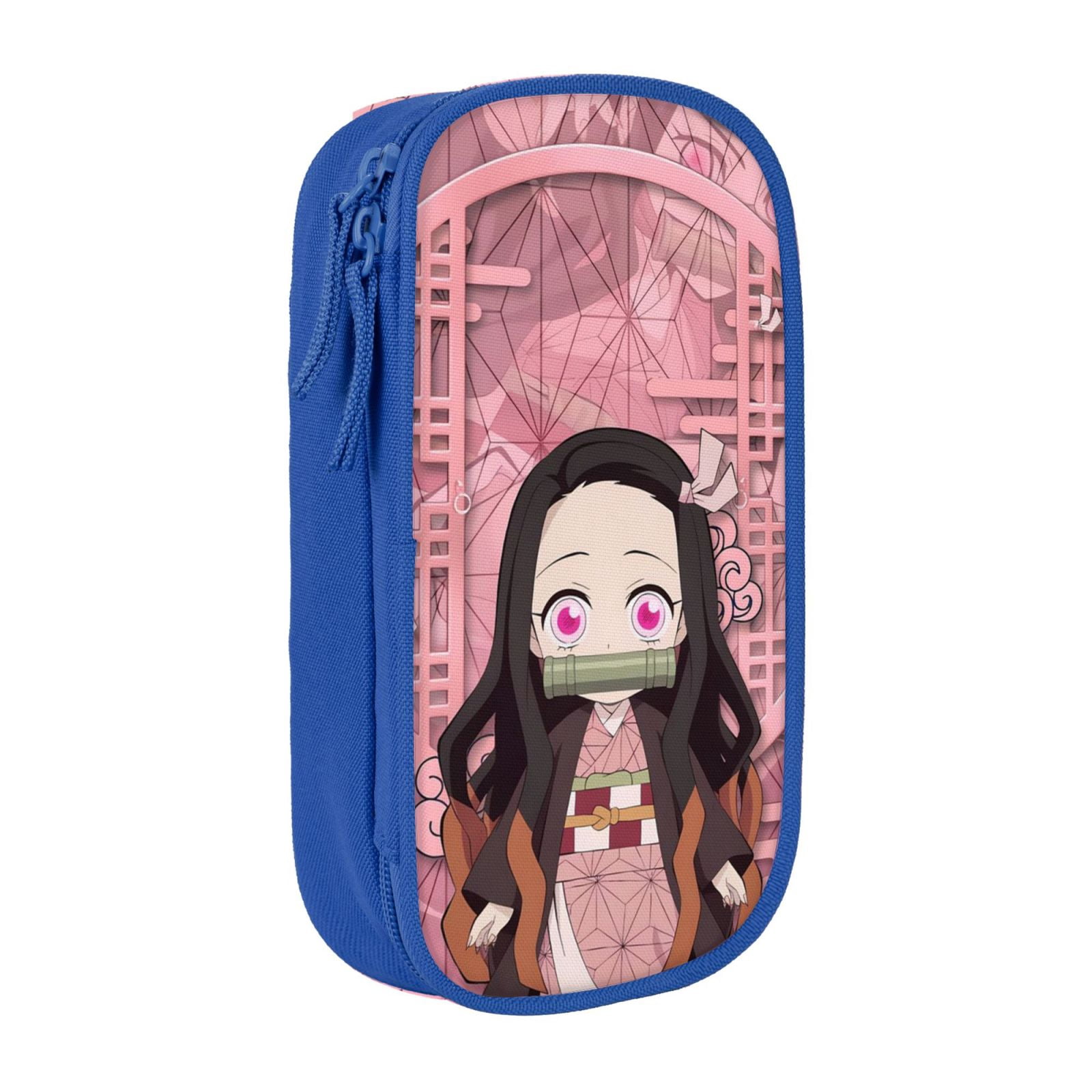 Kamado Nezuko Pencil Case Large Capacity Pencil Pouch Pen Bag Office Stationery Organizer Travel Makeup Bag Blue