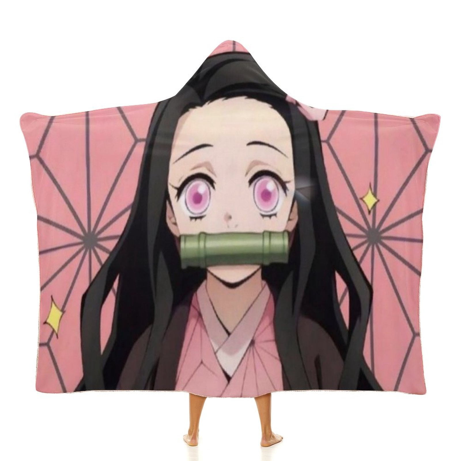 Kamado Nezuko Wearable Blanket Cloak Arctic Velvet Hooded Blanket Soft Fuzzy Hoodie Blanket Cape for Adults Kids 40"x50"