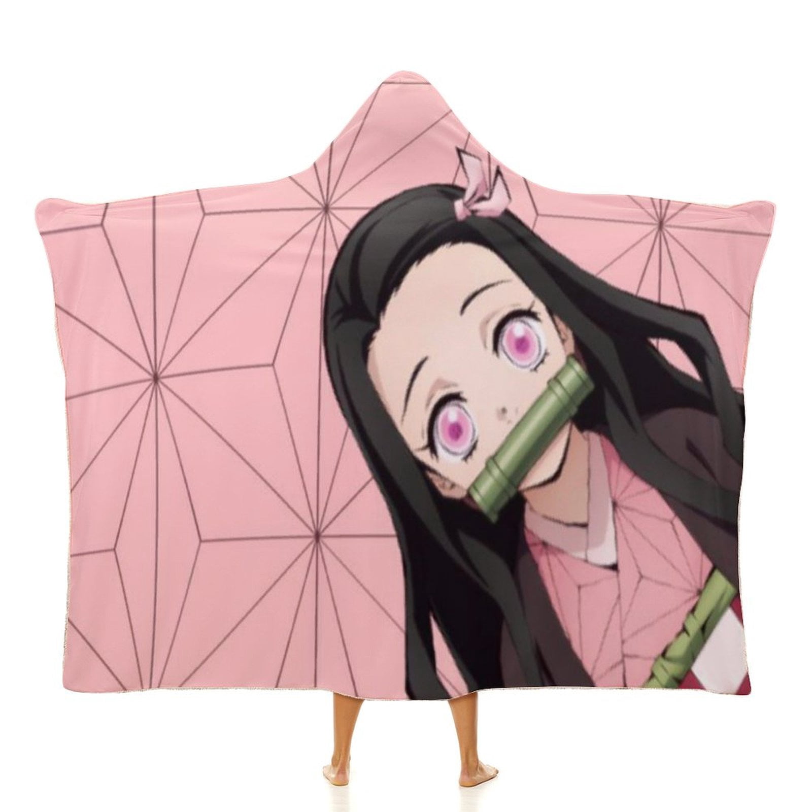 Kamado Nezuko Wearable Blanket Cloak Arctic Velvet Hooded Blanket Soft Fuzzy Hoodie Blanket Cape for Adults Kids 40"x50"