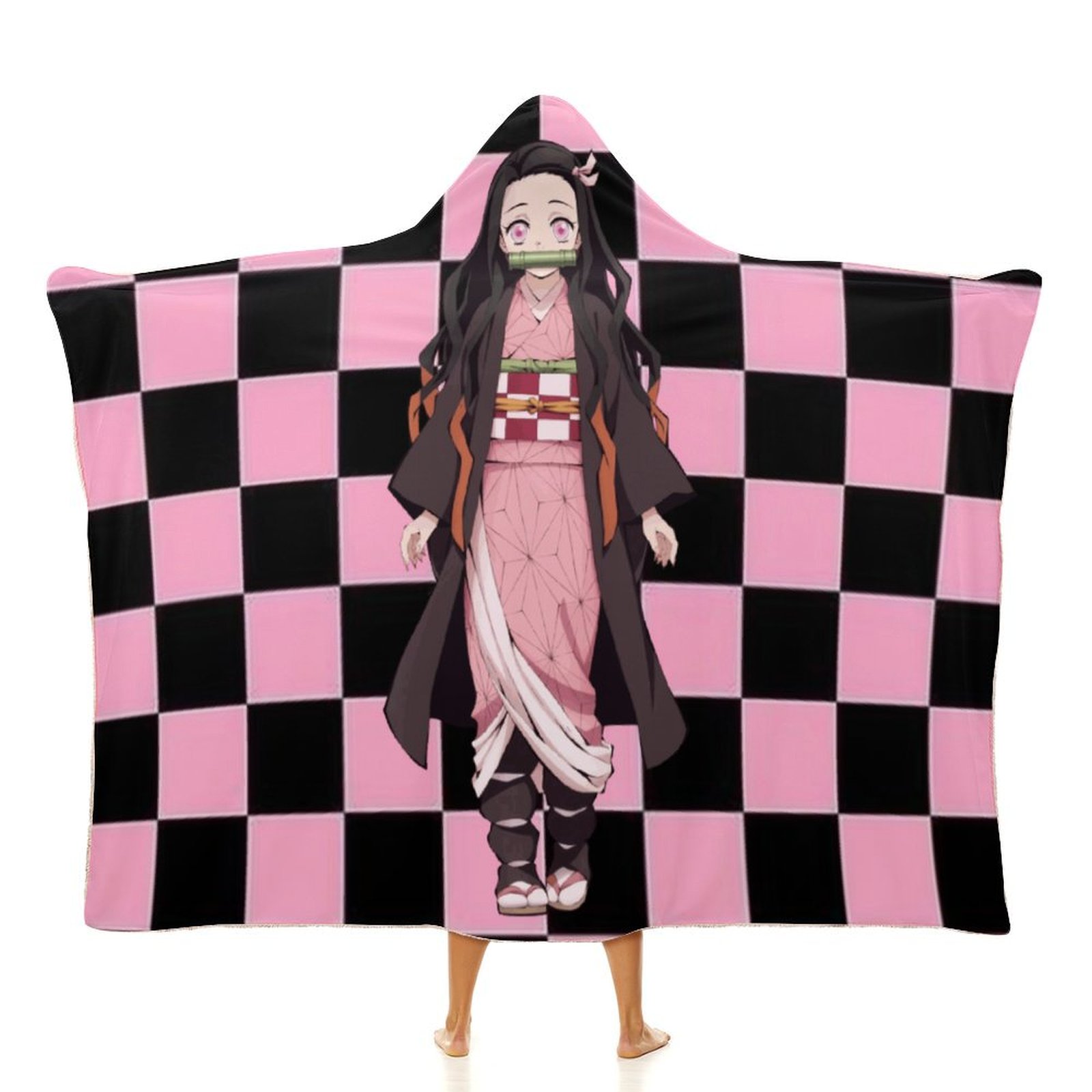Kamado Nezuko Wearable Blanket Cloak Arctic Velvet Hooded Blanket Soft Fuzzy Hoodie Blanket Cape for Adults Kids 50"x60"