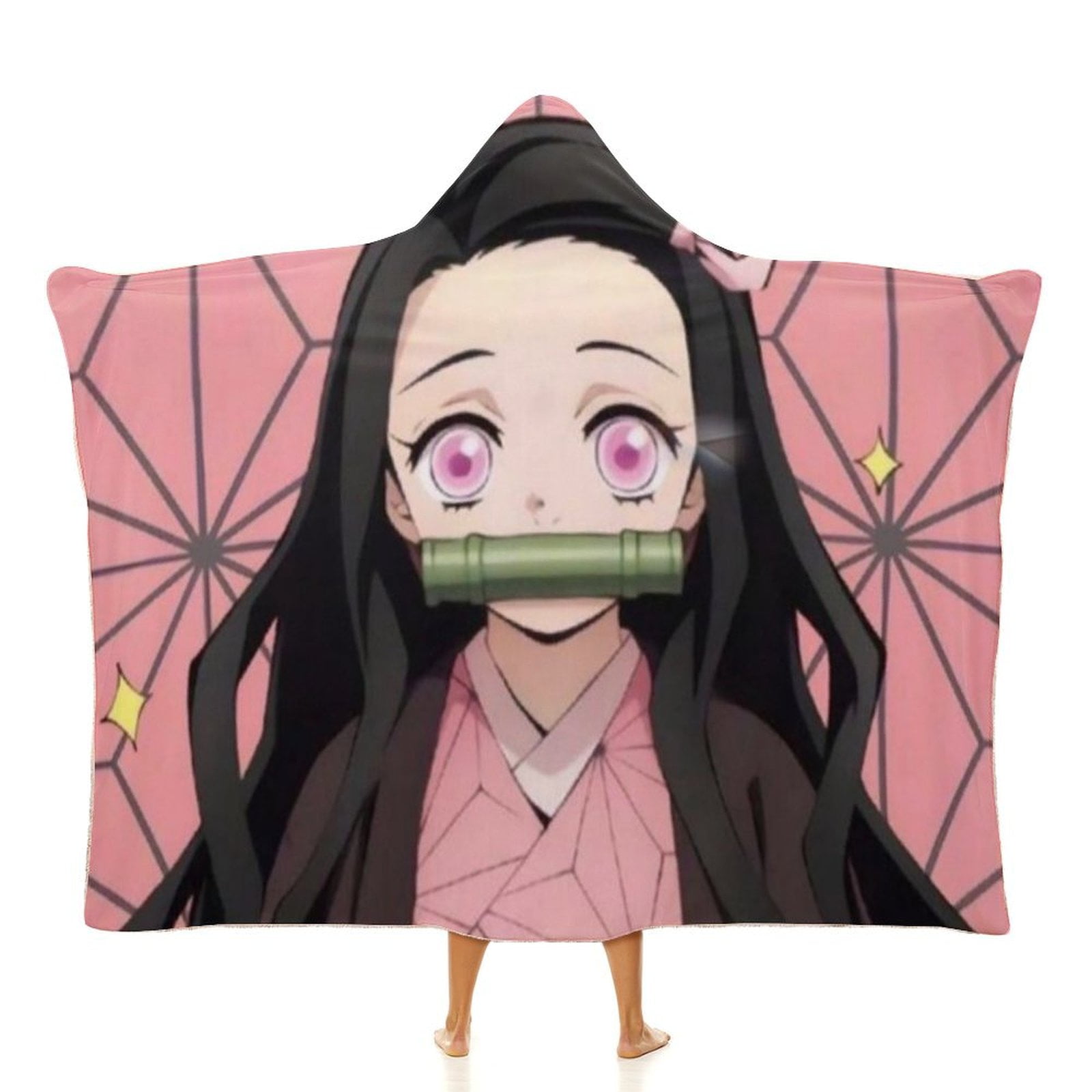 Kamado Nezuko Wearable Blanket Cloak Arctic Velvet Hooded Blanket Soft Fuzzy Hoodie Blanket Cape for Adults Kids 50"x60"