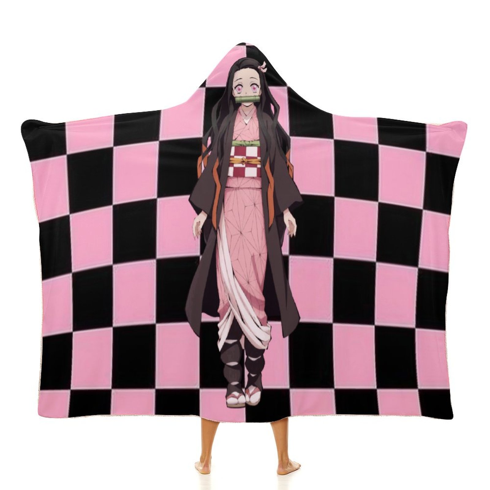 Kamado Nezuko Wearable Blanket Cloak Arctic Velvet Hooded Blanket Soft Fuzzy Hoodie Blanket Cape for Adults Kids 60"x80"