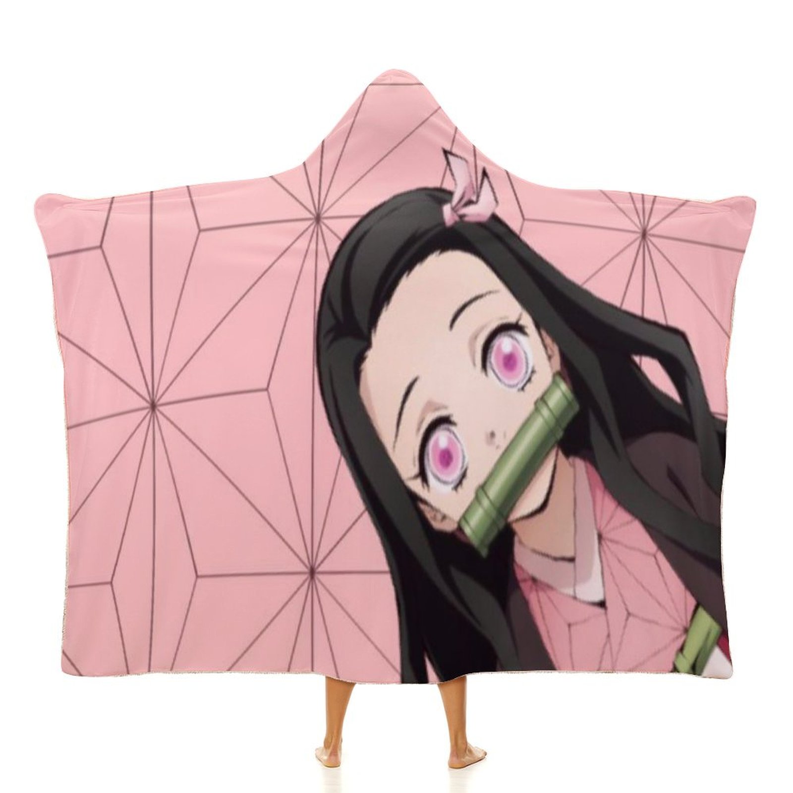 Kamado Nezuko Wearable Blanket Cloak Arctic Velvet Hooded Blanket Soft Fuzzy Hoodie Blanket Cape for Adults Kids 60"x80"