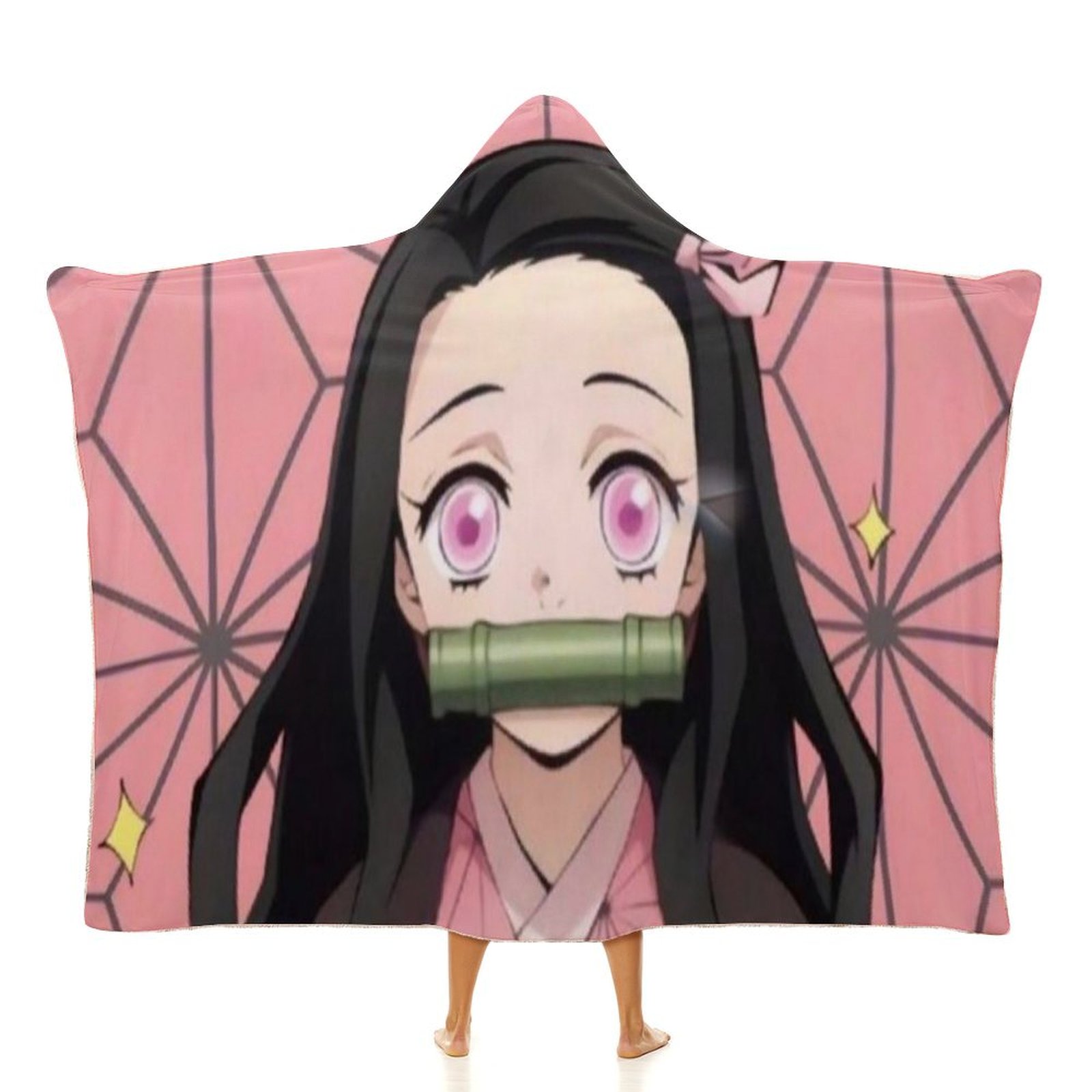 Kamado Nezuko Wearable Blanket Cloak Arctic Velvet Hooded Blanket Soft Fuzzy Hoodie Blanket Cape for Adults Kids 60"x80"