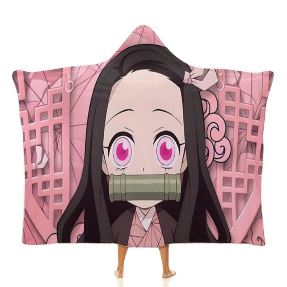 Kamado Nezuko Wearable Blanket Cloak Arctic Velvet Hooded Blanket Soft Fuzzy Hoodie Blanket Cape for Adults Kids 60"x80"