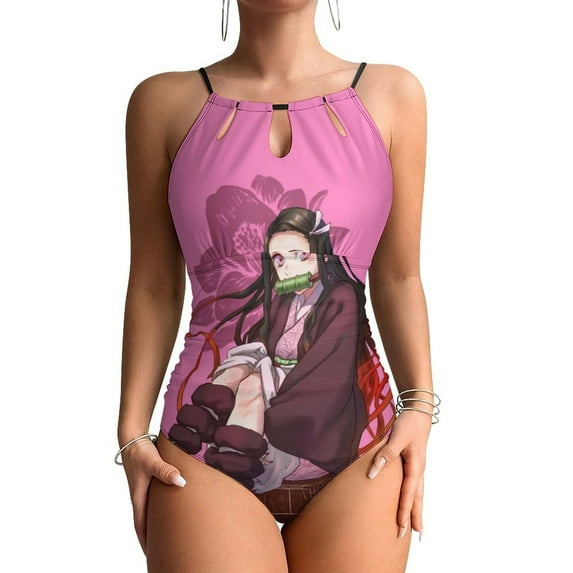 Kamado Nezuko Women's One-piece Swimsuit Bathing Suits High Neck Tummy Control Swimwear Swim Suit S