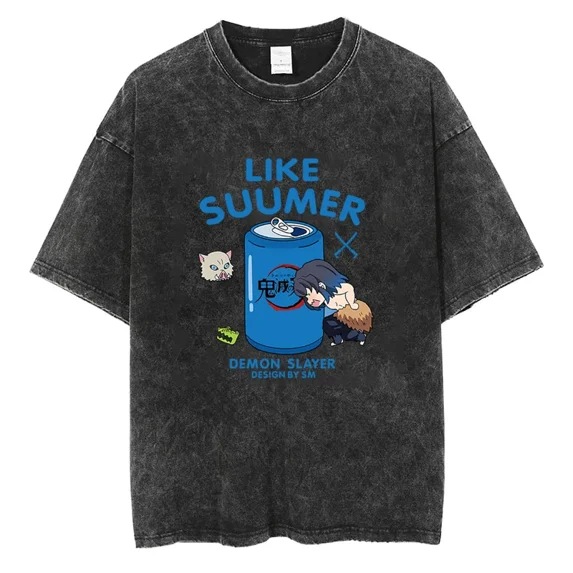 Kamado Tanjirou T-Shirt Cute Cartoon Anime Print T-Shirt Harajuku Street Casual Unisex T-Shirt Cotton top