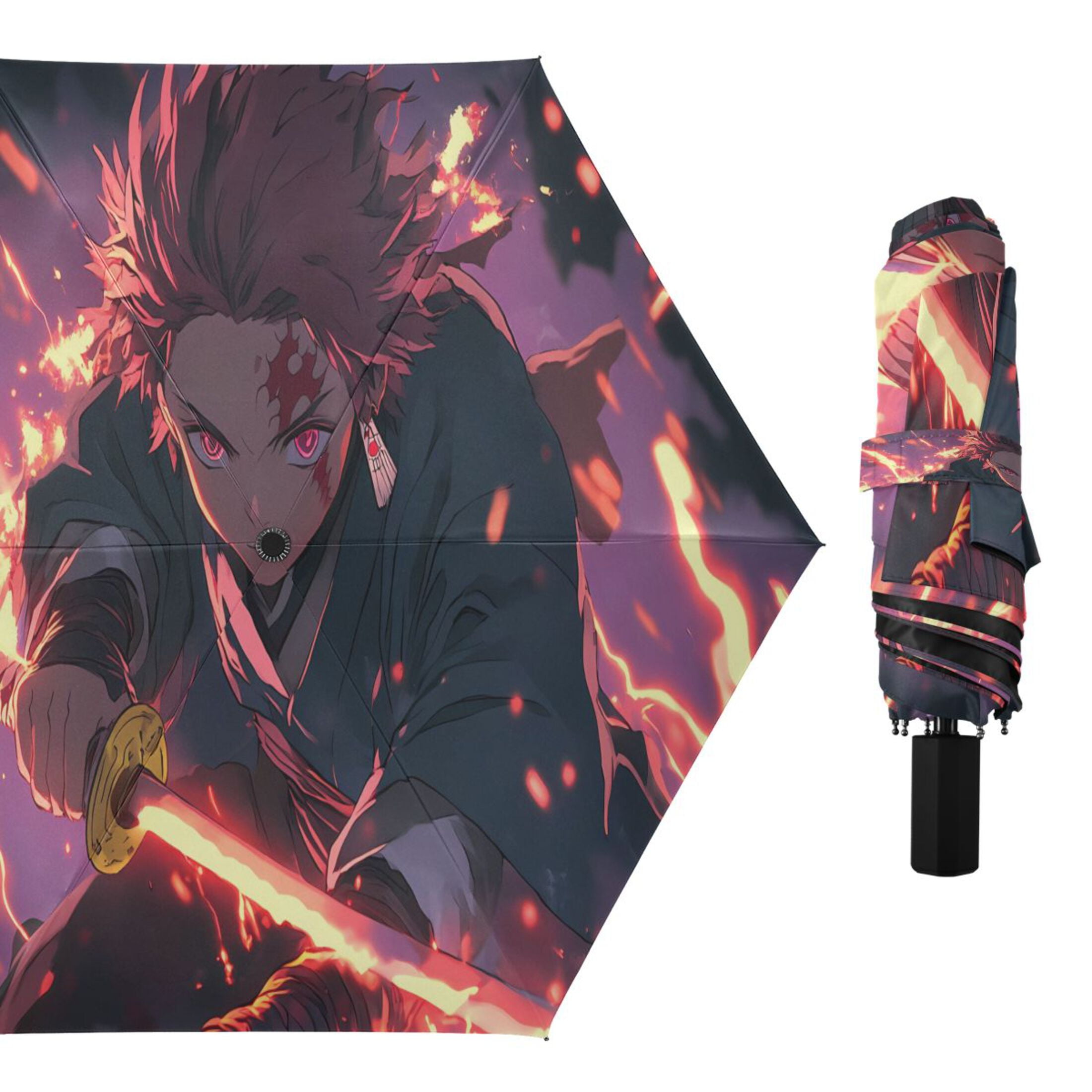 Kamado Tanjirou Waving Sword Compact Sun Umbrella Windproof Travel Umbrellas for Rain Strong Portable UV Protection