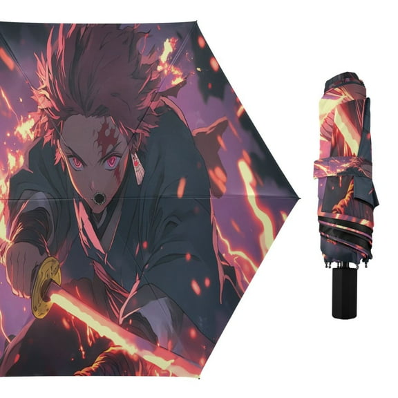 Kamado Tanjirou Waving Sword Compact Sun Umbrella Windproof Travel Umbrellas for Rain Strong Portable UV Protection