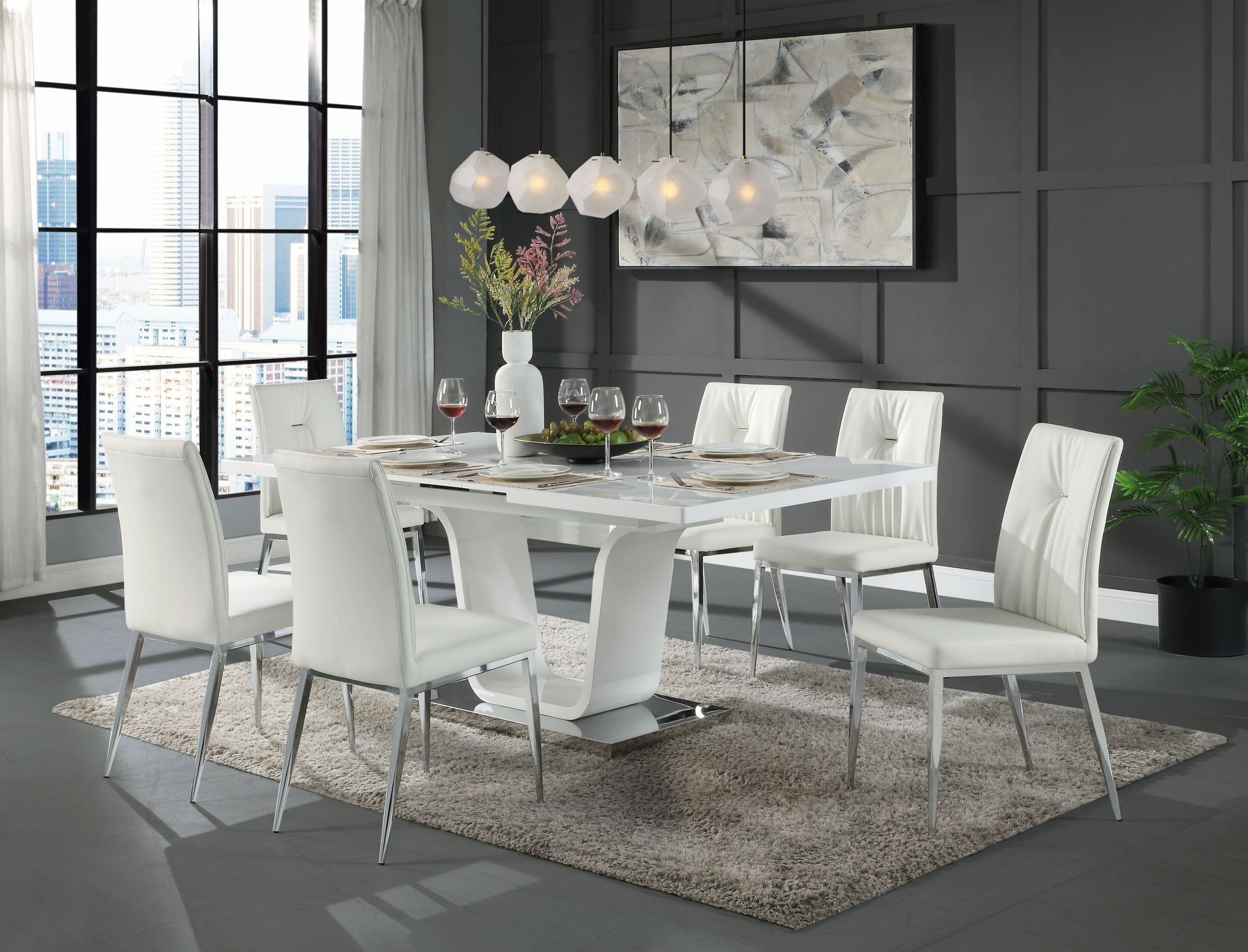 Kamaile Side Chair Set Beige Synthetic Leather Chrome Finish