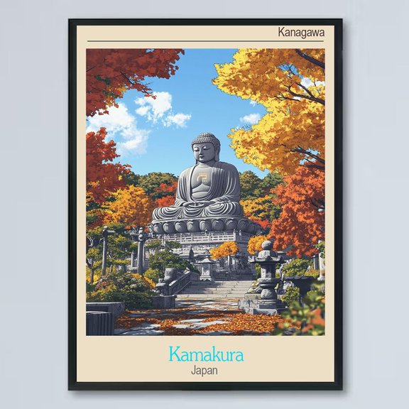 Kamakura-Kanagawa-JapanJapan Retro Travel Poster - Vintage Rustic Wall Art Print, Home Office Decor, Japan Map for Travel Lovers, UnFramed Poster 1283OR7