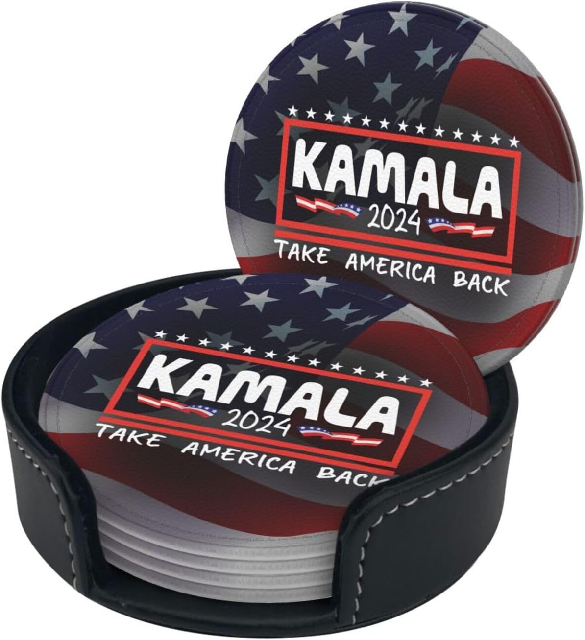Kamala 2024 Take America Back Kamala Harris 2024 Leather Coasters 6 PCS