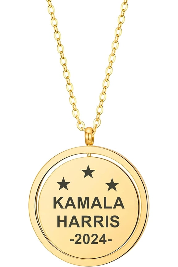 Kamala Harris 2024 Pendant Necklace,Harris 2024 Rotating Circular Pendant For President Vote Campaign,Stainless Steel Kamala Pendant,Democratic Supporters Jewelry For Women Men[Z2990]