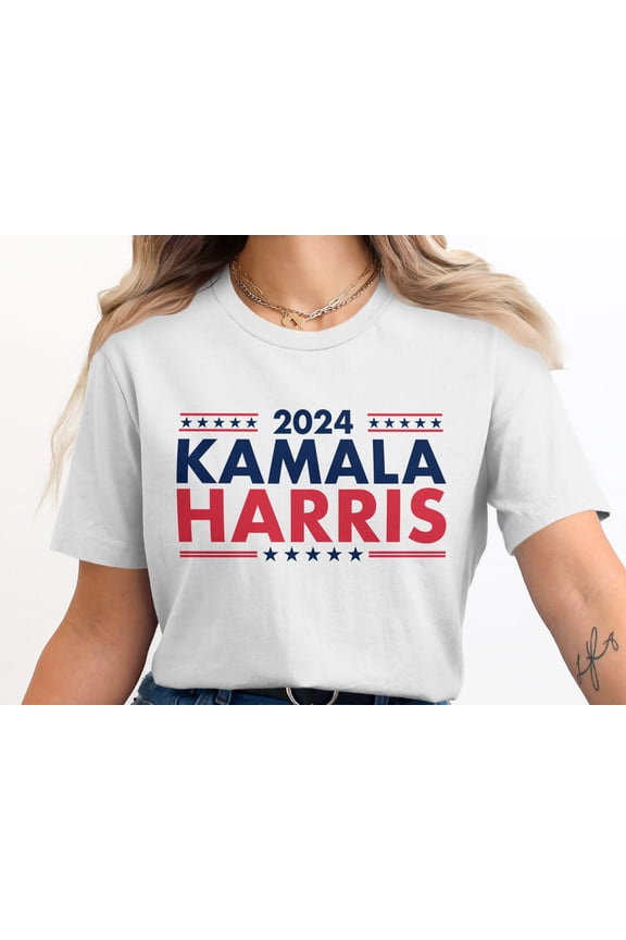 Kamala Harris 2024 Stars and Stripes Election T-Shirt (2XL, White)
