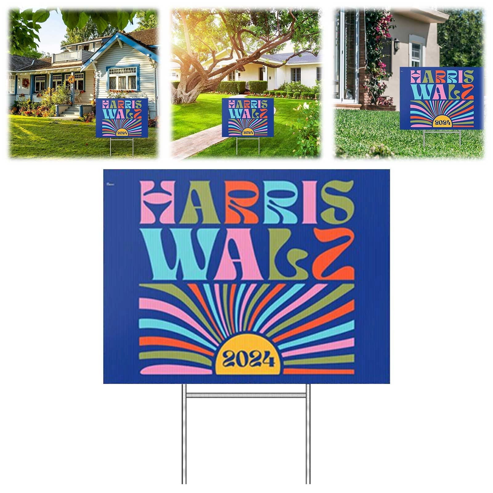 Kamala Harris Tim Walz 2024 Yard Sign With H Stake Double Sided For