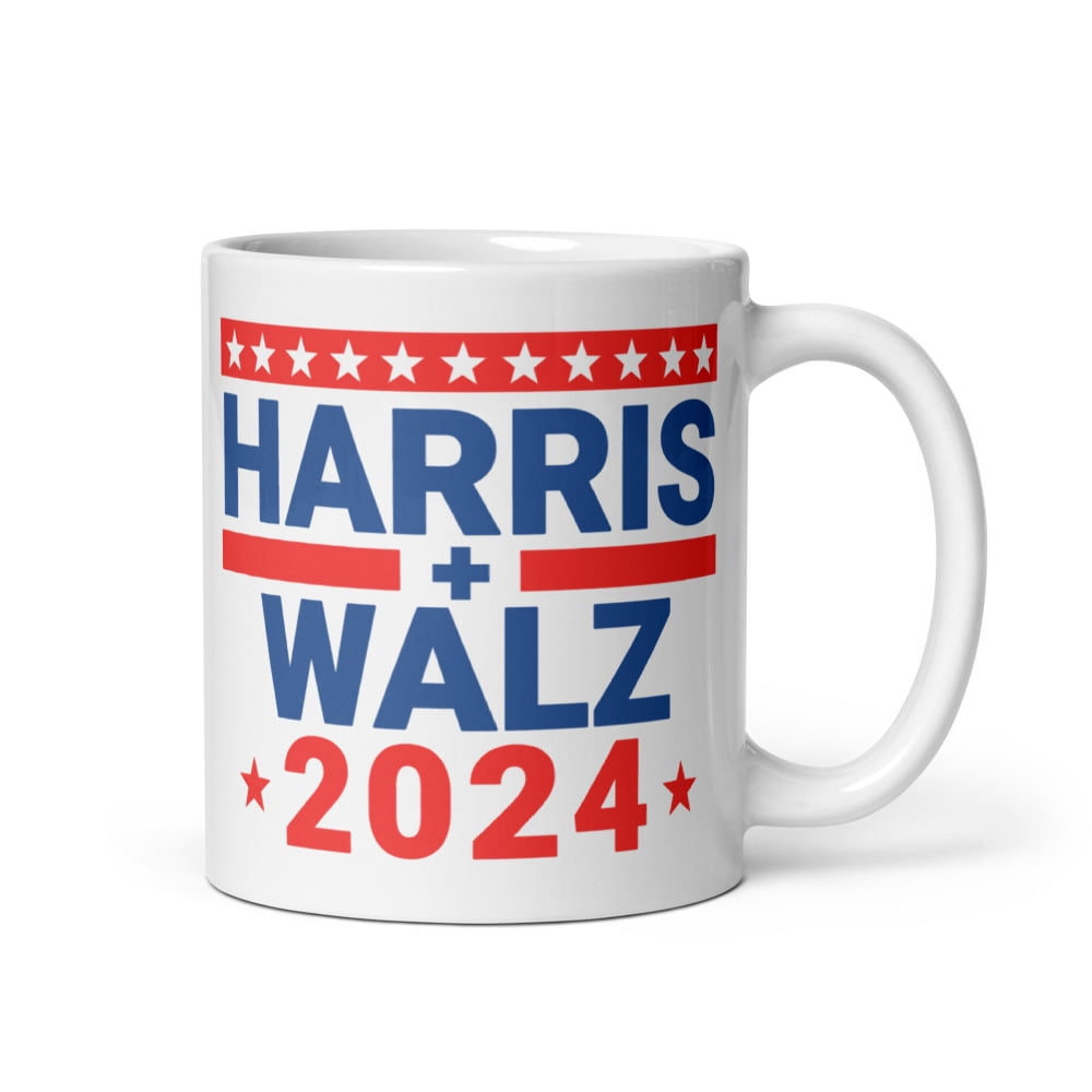 Kamala Harris Tim Walz Waltz White Glossy Mug, Harris Walz 2024 US