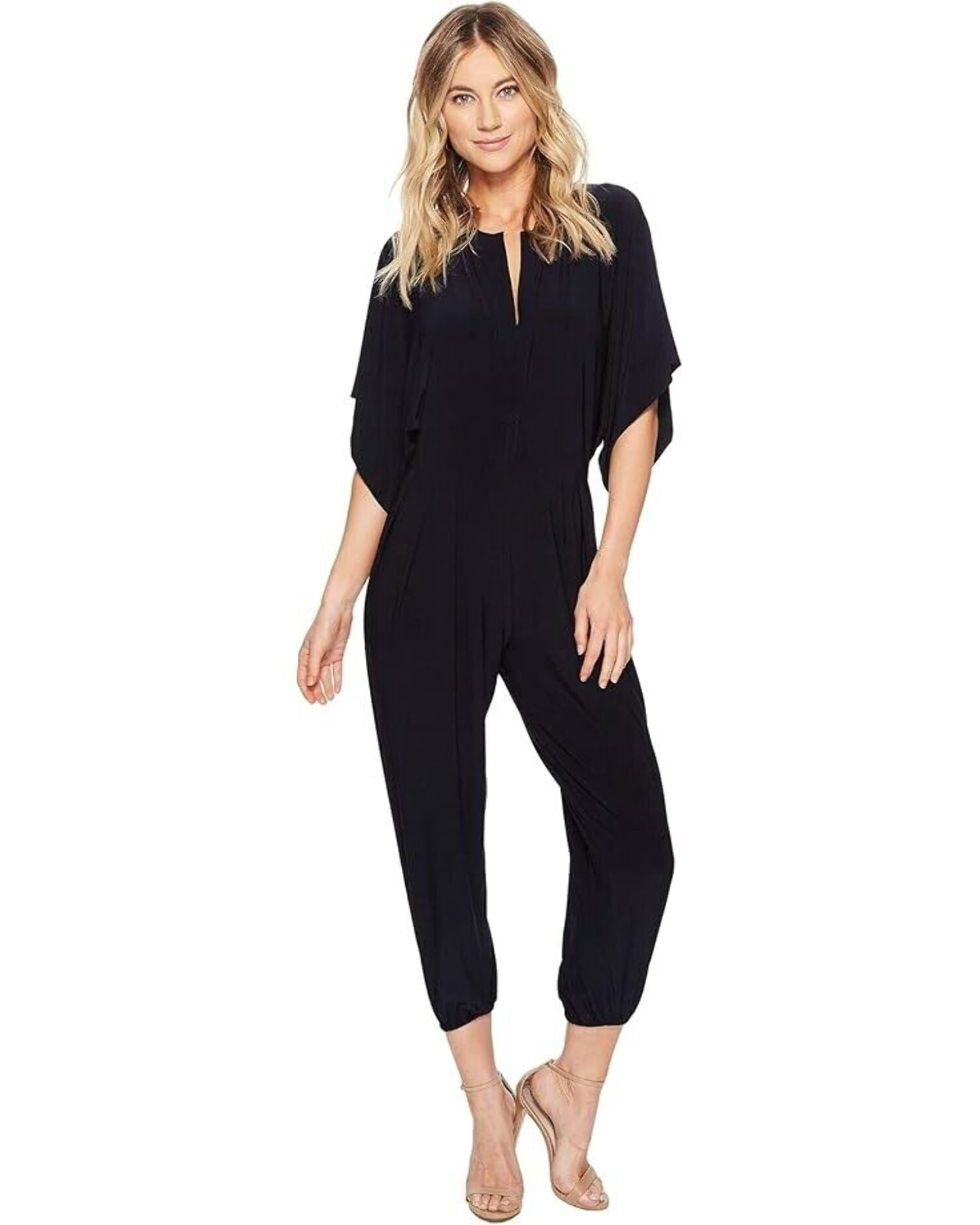 Norma Kamali Women's Rectangle Jog Jumpsuit - Wide Sleeve One-Piece With Pleated Pant