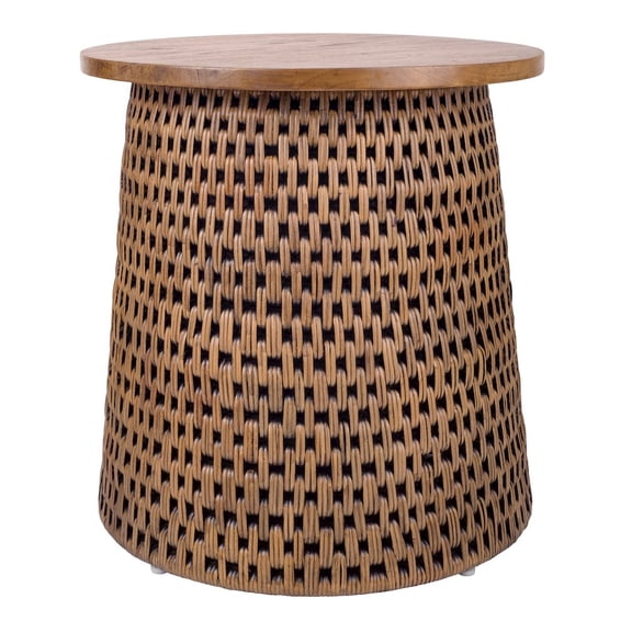 NPD Furniture Kamari Rattan Side/End Table w/ Wood Top in Canary Brown