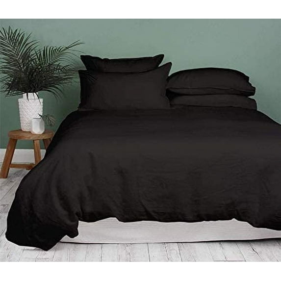Kamas 1 Piece Solid Twin/Twin XL Black Duvet Cover 100% Egyptian Cotton 600 Thread Count with Zipper & Corner Ties Luxurious Quality