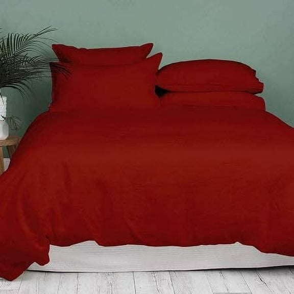 Kamas 1 Piece Solid Twin/Twin XL Burgundy Duvet Cover 100% Egyptian Cotton 600 Thread Count with Zipper & Corner Ties Luxurious Quality