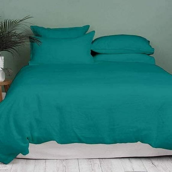 Kamas 5 Piece Solids Solid Queen/Full Teal Green Duvet Cover Set 100% Egyptian Cotton 600 Thread Count with Zipper & Corner Ties Luxurious Quality
