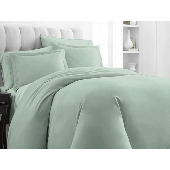 Kamas 5 Piece Solids Solid Twin/Twin XL Sage Green Duvet Cover Set 100% Egyptian Cotton 600 Thread Count with Zipper & Corner Ties Luxurious Quality