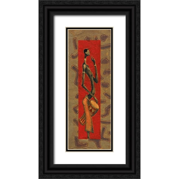 Kamba 14x32 Black Ornate Wood Framed with Double Matting Museum Art Print Titled - African Drummer II