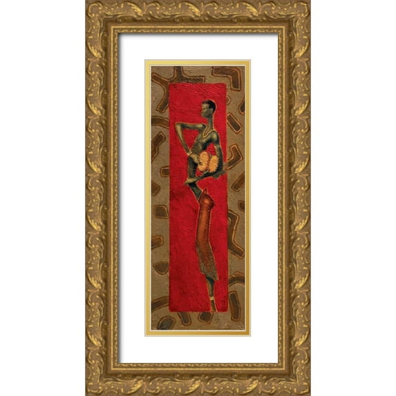 Kamba 14x32 Gold Ornate Wood Framed with Double Matting Museum Art Print Titled - African Drummer I