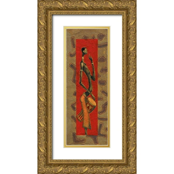 Kamba 8x14 Gold Ornate Wood Framed with Double Matting Museum Art Print Titled - African Drummer II