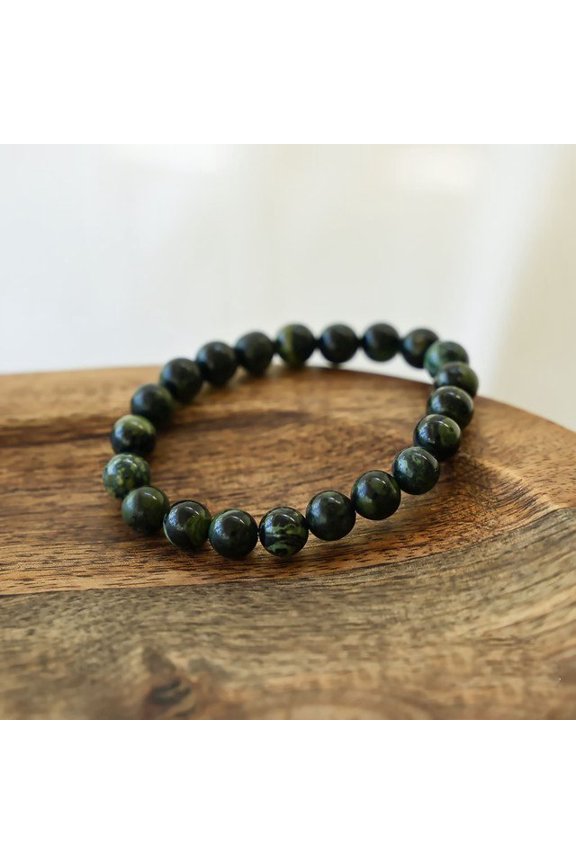 Kambaba Jasper Bracelet for Meditations Crystal: Natural Kambaba Jasper Type: Beaded Stretch Bracelet Bead Size: 8 MM Bracelet Size: 7 Inches Wrist Size Range: 6 to 7 Bead Shape: Round | Sto