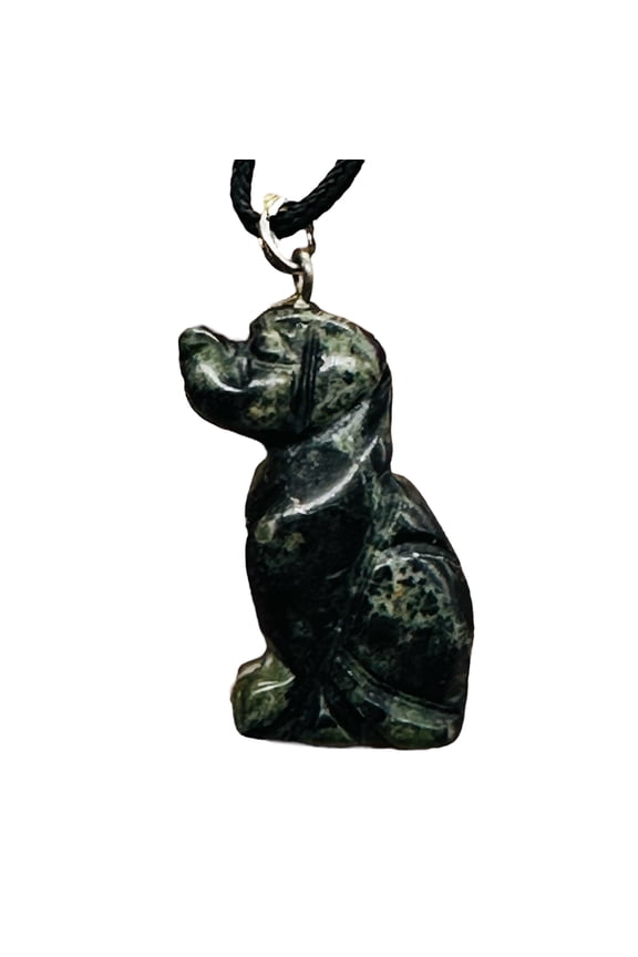Kambaba Jasper Puppy Dog Pendant Necklace | 3/4' Long| Black, Green | 1 Pendant|