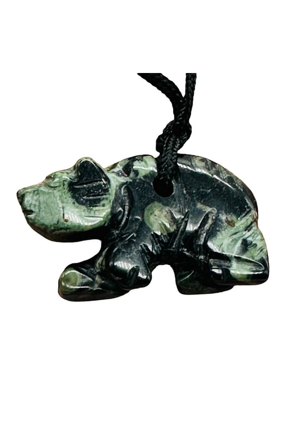 Kambaba Stone Panda Bear Pendant Necklace | 3/4' Long | Green, Black | 1 Pendant