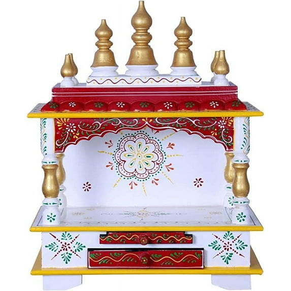 Kamdhenu art and craft Wooden Temple/Home Temple/Pooja Mandir/Pooja Mandap/Temple for Home (Red & Green)