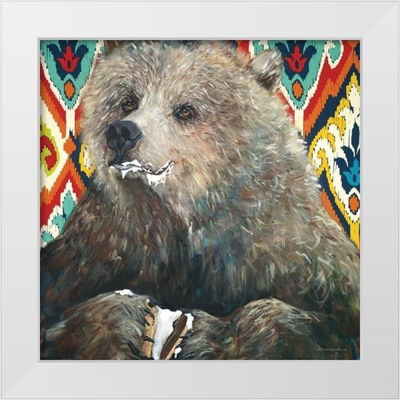 Kamdon Kreations 12x12 White Modern Wood Framed Museum Art Print Titled - Bear Wants Smore