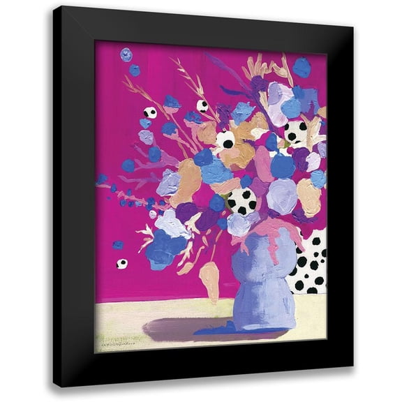 Kamdon Kreations 12x14 Black Modern Framed Museum Art Print Titled - Magenta Polka Dot Floral