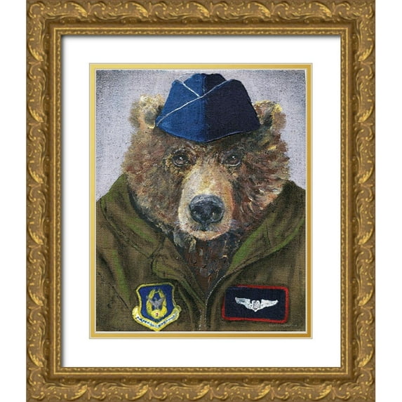 Kamdon Kreations 12x14 Gold Ornate Wood Framed with Double Matting Museum Art Print Titled - Pilot Bear 2