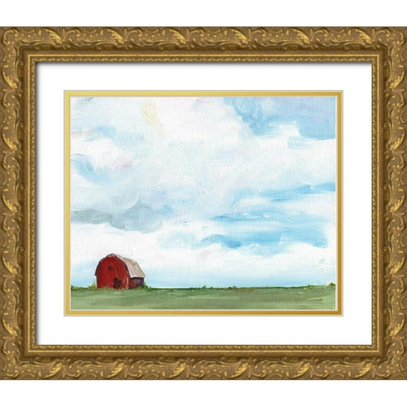 Kamdon Kreations 14x12 Gold Ornate Wood Framed with Double Matting Museum Art Print Titled - Farming on the Range