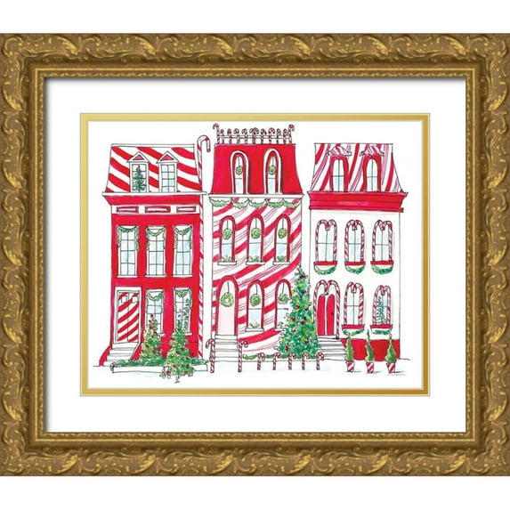 Kamdon Kreations 14x12 Gold Ornate Wood Framed with Double Matting Museum Art Print Titled - Village on Holly St.