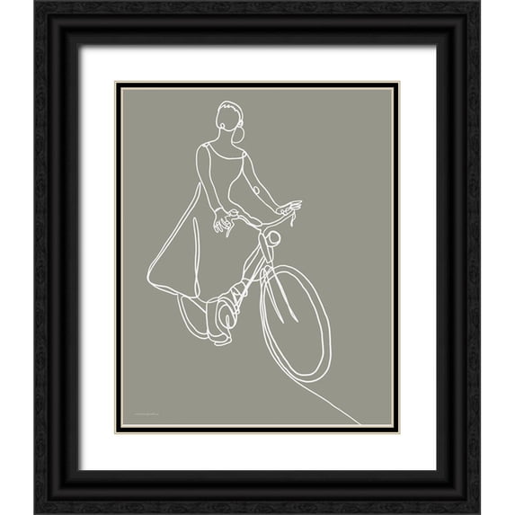 Kamdon Kreations 15x18 Black Ornate Wood Framed with Double Matting Museum Art Print Titled - Audrey on a Bike