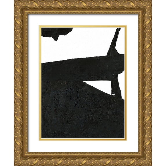 Kamdon Kreations 15x18 Gold Ornate Wood Framed with Double Matting Museum Art Print Titled - Black And White Abstract 3
