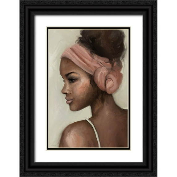 Kamdon Kreations 23x32 Black Ornate Wood Framed with Double Matting Museum Art Print Titled - Girl with a Knotted Wrap