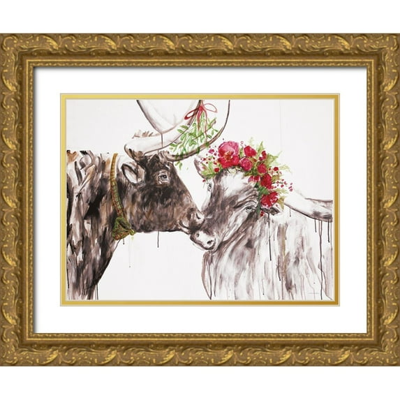 Kamdon Kreations 24x19 Gold Ornate Wood Framed with Double Matting Museum Art Print Titled - Under the Mistletoe