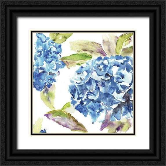 Kamdon Kreations 26x26 Black Ornate Wood Framed with Double Matting Museum Art Print Titled - Hydrangea