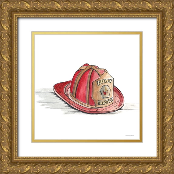 Kamdon Kreations 26x26 Gold Ornate Wood Framed with Double Matting Museum Art Print Titled - Hero Helmet