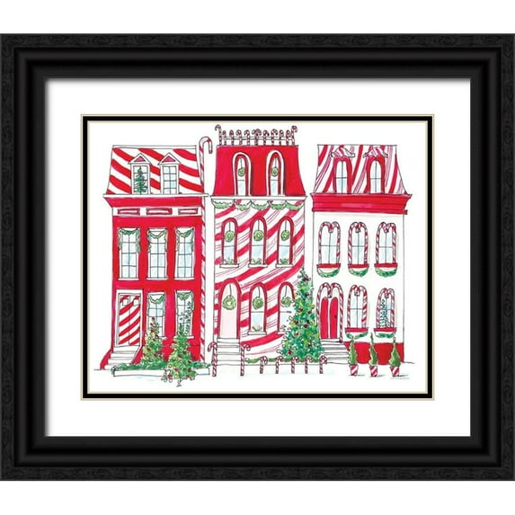 Kamdon Kreations 31x26 Black Ornate Wood Framed with Double Matting Museum Art Print Titled - Village on Holly St.