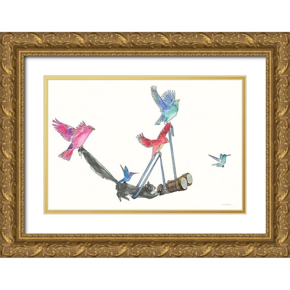 Kamdon Kreations 32x23 Gold Ornate Wood Framed with Double Matting Museum Art Print Titled - Bird Watching