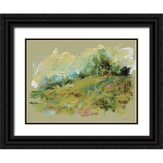 Kamdon Kreations 32x25 Black Ornate Wood Framed with Double Matting Museum Art Print Titled - Spring Meadow