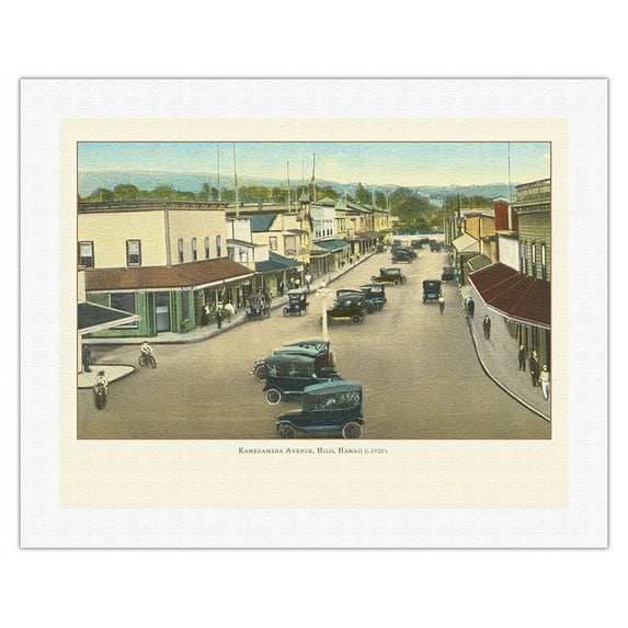 Kamehameha Avenue Hilo - Big Island Hawaii - Vintage Hawaiian Travel Poster c.1920s - Fine Art Rolled Canvas Print (Unframed) 20in x 26in